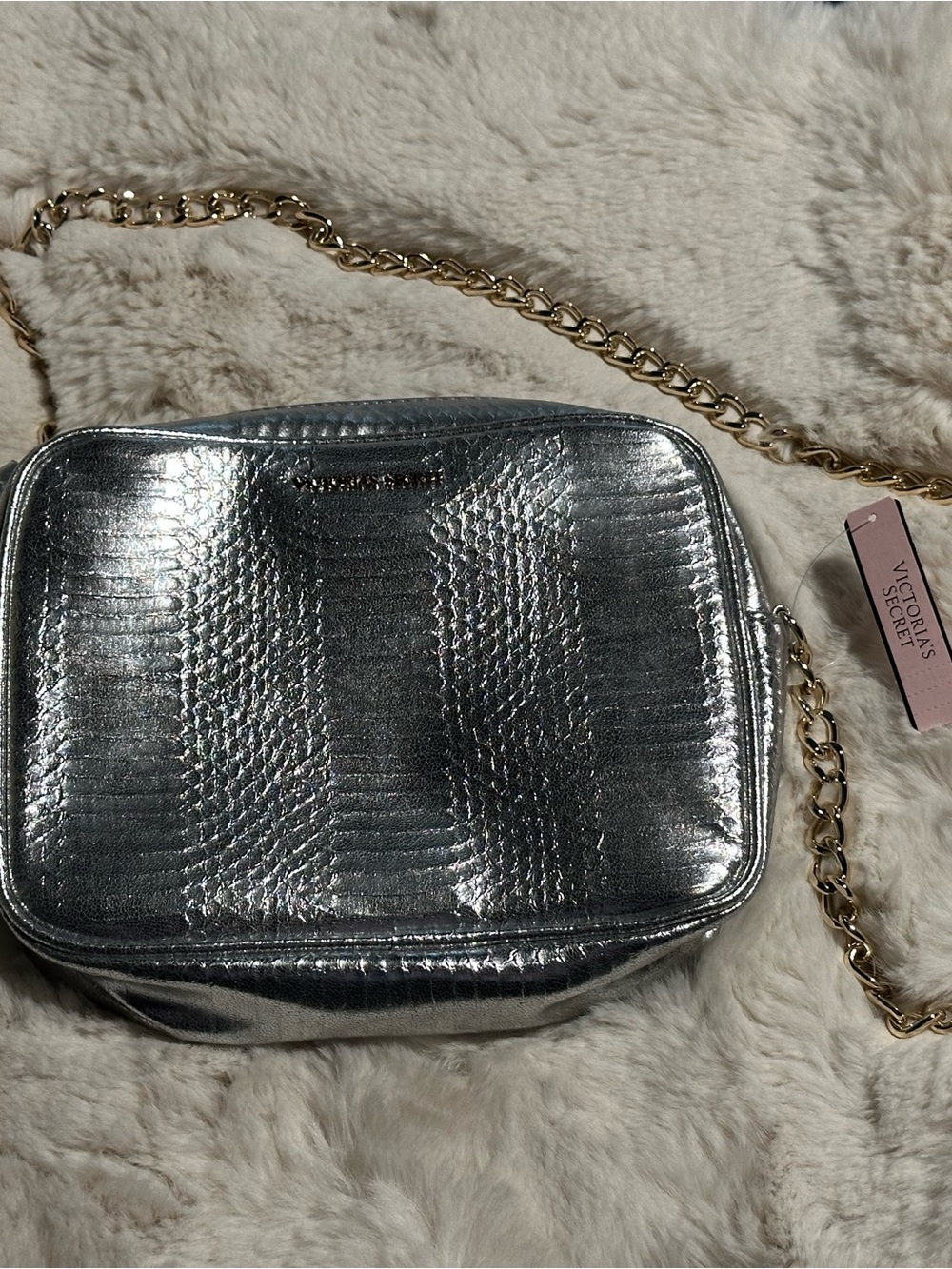 Victoria's Secret Silver Metallic Crossbody with Gold Chain Strap NWT